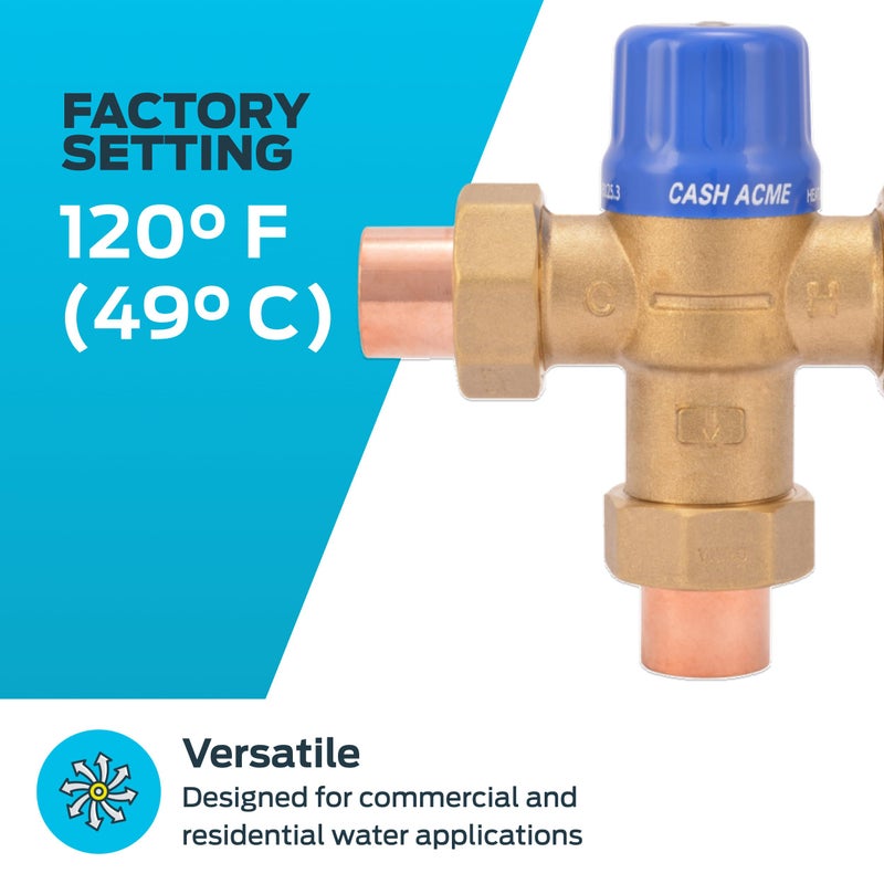Cash Acme 3/4 Inch HG110-D Sweat Thermostatic Mixing Valve with Barb Connections and Integral Checks, Brass Plumbing Fitting, 24502 - Image 3